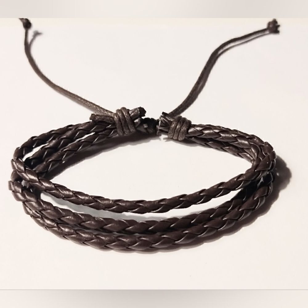 Men's bracelet‎ leather braided layered brown new d43